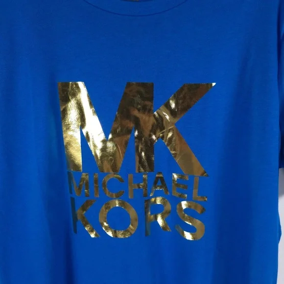 NWT MICHAEL MICHAEL KORS Gold Tone MK Logo T-Shirt MEDIUM - Picture 6 of 11